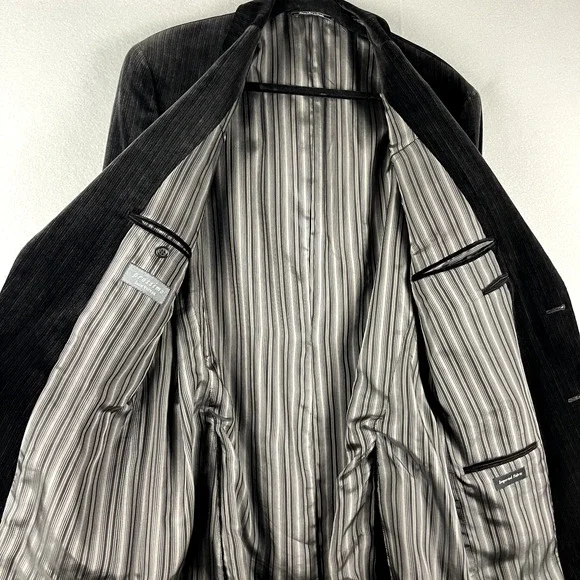 Jack Victor Prossimo Velvet Blazer Sport Coat Mens 44L Black Stripe Cotton Modal